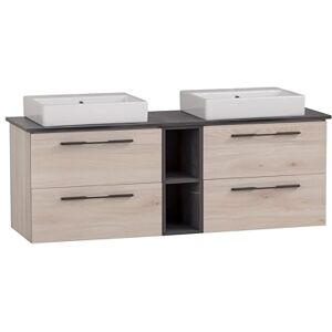 Schildmeyer Waschtisch Doppelwaschtisch Maxim 701848, eckiges Aufsatzbecken, sandeiche Dekor/Marmor Optik Schildmeyer Waschtisch Doppelwaschtisch Maxim 701848, eckiges Aufsatzbecken, sandeiche Dekor/Marmor Optik