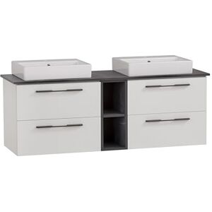 Schildmeyer Waschtisch Doppelwaschtisch Maxim 701856, eckiges Aufsatzbecken, weiß matt/Marmor Optik Schildmeyer Waschtisch Doppelwaschtisch Maxim 701856, eckiges Aufsatzbecken, weiß matt/Marmor Optik