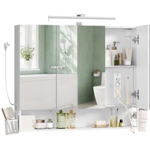 VASAGLE Spiegelschrank Bad mit Beleuchtung, 16,5 x 90 x 75 cm, Steckdosen, Hängekorb, Haartrockner-Halter, Spiegelschrank, Badschrank, Wandschrank, für Badezimmer, wolkenweiß BBK136W01 VASAGLE Spiegelschrank Bad mit Beleuchtung, 16,5 x 90 x 75 cm, Steckdosen, Hängekorb, Haartrockner-Halter, Spiegelschrank, Badschrank, Wandschrank, für Badezimmer, wolkenweiß BBK136W01