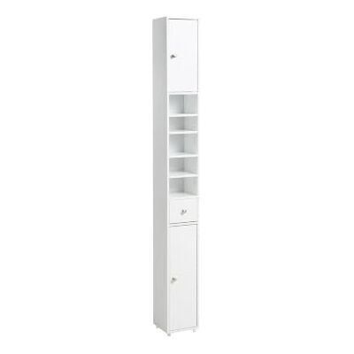 Beliani Badezimmerschrank MDF weiß mit Schublade 2 Türen 5 offenen Regalen 180 cm hoch modern Cuicocha Beliani Badezimmerschrank MDF weiß mit Schublade 2 Türen 5 offenen Regalen 180 cm hoch modern Cuicocha