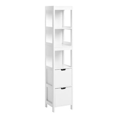 Beliani Badezimmerschrank MDF weiß mit 2 Schubladen 3 offenen Regalen 145 cm hoch modern Approuague Beliani Badezimmerschrank MDF weiß mit 2 Schubladen 3 offenen Regalen 145 cm hoch modern Approuague