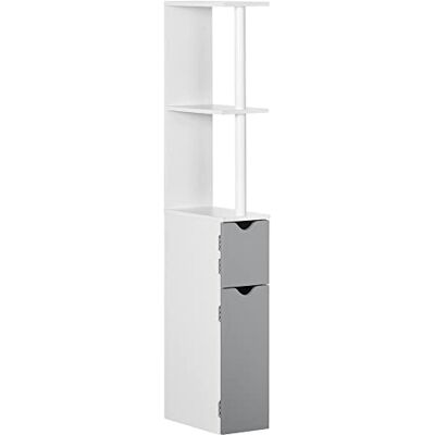 kleankin Platzsparender Säulen-Badezimmerschrank Weiß & Grau 2 Regale, 2 Schränke, Holz-Säule, platzsparender Badezimmerschrank, für Wohnzimmer, 15.2x29.8x118 cm kleankin Platzsparender Säulen-Badezimmerschrank Weiß & Grau 2 Regale, 2 Schränke, Holz-Säule, platzsparender Badezimmerschrank, für Wohnzimmer, 15.2x29.8x118 cm