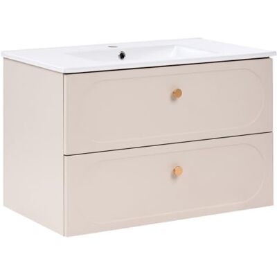 Beliani Waschtischunterschrank mit Waschbecken beige 80 cm mit 2 Schubladen Tarumir Beliani Waschtischunterschrank mit Waschbecken beige 80 cm mit 2 Schubladen Tarumir