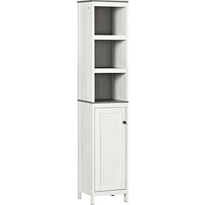 kleankin Hoher Badezimmerschrank, 3 offene Regale, Antikweiß Freistehender Turmschrank, verstellbares Regal kleankin Hoher Badezimmerschrank, 3 offene Regale, Antikweiß Freistehender Turmschrank, verstellbares Regal