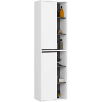 AKORD Bad-Hochschrank Hängend VAMI 2 Türen, 10 Regalböden Feuchtigkeitsbeständig Laminierte Spanplatte Badmöbel Hoch Badschrank für Kosmetik B50xH170xT30 cm Weiß & Graphitgrau AKORD Bad-Hochschrank Hängend VAMI 2 Türen, 10 Regalböden Feuchtigkeitsbeständig Laminierte Spanplatte Badmöbel Hoch Badschrank für Kosmetik B50xH170xT30 cm Weiß & Graphitgrau