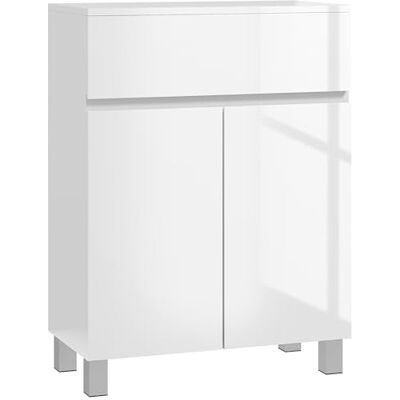 kleankin Hochglanz-Badezimmer-Aufbewahrungsschrank, Badschrank, Badmöbel, freistehender Badezimmerschrank mit Schublade und verstellbarem Regal, Weiß kleankin Hochglanz-Badezimmer-Aufbewahrungsschrank, Badschrank, Badmöbel, freistehender Badezimmerschrank mit Schublade und verstellbarem Regal, Weiß