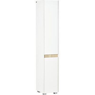 kleankin Hoher Badezimmerschrank mit verstellbaren Regalen, Highboy, Weiß 5-stufig, modern freistehend, Aufbewahrungsschrank kleankin Hoher Badezimmerschrank mit verstellbaren Regalen, Highboy, Weiß 5-stufig, modern freistehend, Aufbewahrungsschrank