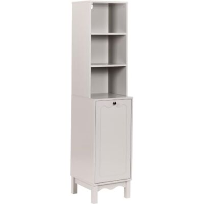 Beliani Badezimmerschrank stehend MDF Hellbeige 30x38 cm mit Regalen und Wäschekorb 165 cm hoch modern Penon Beliani Badezimmerschrank stehend MDF Hellbeige 30x38 cm mit Regalen und Wäschekorb 165 cm hoch modern Penon