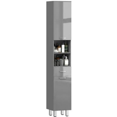 kleankin Badezimmerschrank schmal für kleine Räume 30 x 30 x 180 cm Grau Hochschrank Toilettenschrank, Schublade, Verstellbar Ablage, 2 offenen Fächern, Badezimmer kleankin Badezimmerschrank schmal für kleine Räume 30 x 30 x 180 cm Grau Hochschrank Toilettenschrank, Schublade, Verstellbar Ablage, 2 offenen Fächern, Badezimmer