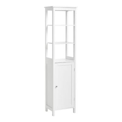 Beliani Badezimmerschrank MDF weiß mit Tür 3 offenen Regalen 160 cm hoch modern Futaleufu Beliani Badezimmerschrank MDF weiß mit Tür 3 offenen Regalen 160 cm hoch modern Futaleufu