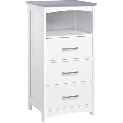 kleankin Badezimmerschrank Freistehender Badkommode Bademöbel Badschrank Schrank mit Schublade Weiß+Grau 40 x 33 x 80 cm kleankin Badezimmerschrank Freistehender Badkommode Bademöbel Badschrank Schrank mit Schublade Weiß+Grau 40 x 33 x 80 cm