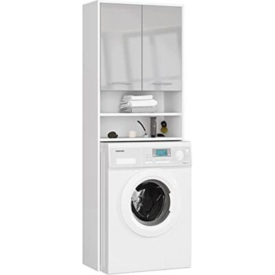 AKORD Waschmaschinenschrank Badezimmerschrank Kommode Waschmaschienenüberschrank B64 x H180 x T30 cm, Gewicht 30 kg, Umbauschrank mit 2 Türen, 2 Ablagefächer Weiß & Metalischer Glanz Front AKORD Waschmaschinenschrank Badezimmerschrank Kommode Waschmaschienenüberschrank B64 x H180 x T30 cm, Gewicht 30 kg, Umbauschrank mit 2 Türen, 2 Ablagefächer Weiß & Metalischer Glanz Front