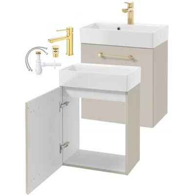 DomoDomo Gäste WC Waschtisch mit Unterschrank 50x30 cm – kleines Waschbecken mit Unterschrank Kaschmir matt – Badmöbel Gäste WC hängend mit Keramik Waschbecken – Waschbecken Set komplett DomoDomo Gäste WC Waschtisch mit Unterschrank 50x30 cm – kleines Waschbecken mit Unterschrank Kaschmir matt – Badmöbel Gäste WC hängend mit Keramik Waschbecken – Waschbecken Set komplett