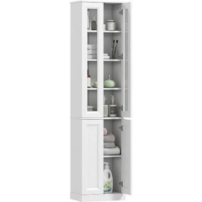 HOMCOM Hoher Badezimmerschrank 6-stufig Schmal 38x26x160 cm Weiß Freistehender Badezimmerschrank, verstellbare Ablage, 4 Soft-Close-Türen, Aufbewahrungseinheit für kleine Räume HOMCOM Hoher Badezimmerschrank 6-stufig Schmal 38x26x160 cm Weiß Freistehender Badezimmerschrank, verstellbare Ablage, 4 Soft-Close-Türen, Aufbewahrungseinheit für kleine Räume