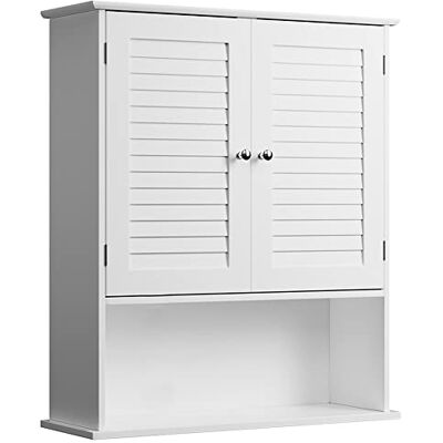 BAKAJI Doppel-Hängeschrank, Schrank, Badezimmerschrank, Wandschrank, Doppeltür, Zwei Einlegeböden, modernes Design, platzsparend, Regale für den Innenbereich, Holz, weiß, 60 x 20 x 70 cm BAKAJI Doppel-Hängeschrank, Schrank, Badezimmerschrank, Wandschrank, Doppeltür, Zwei Einlegeböden, modernes Design, platzsparend, Regale für den Innenbereich, Holz, weiß, 60 x 20 x 70 cm