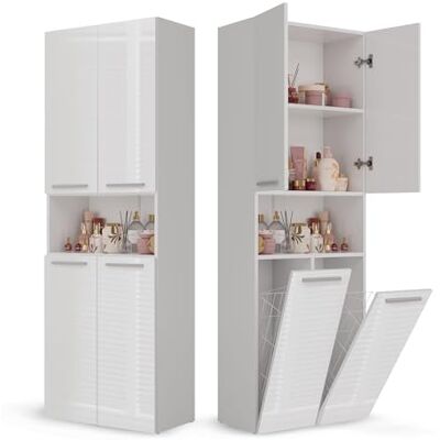 CDF Badezimmerschrank Bad Schrank Mit Wäschekorb Weiß Glänzend Badschrank Mehrzweckschrank Badregal Stehend Hochschrank Offene Regale Tür Bodenschrank Allzweckschrank 2 Wäschekorb 174x60x30 CDF Badezimmerschrank Bad Schrank Mit Wäschekorb Weiß Glänzend Badschrank Mehrzweckschrank Badregal Stehend Hochschrank Offene Regale Tür Bodenschrank Allzweckschrank 2 Wäschekorb 174x60x30