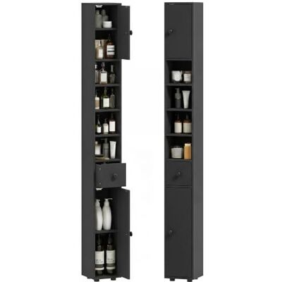 kleankin Badezimmerschrank schmal für kleine Räume 20 x 20 x 180 cm Schwarz Hochschrank Toilettenschrank, Schublade, Verstellbar Ablage, 4 offenen Fächern, Badezimmer kleankin Badezimmerschrank schmal für kleine Räume 20 x 20 x 180 cm Schwarz Hochschrank Toilettenschrank, Schublade, Verstellbar Ablage, 4 offenen Fächern, Badezimmer