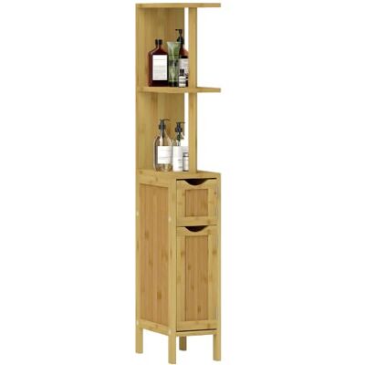 HOMCOM Badezimmersäule mit 2 offenen Regalen, Naturholz Badezimmerschrank, 2 Magnettürfächer, Bambus HOMCOM Badezimmersäule mit 2 offenen Regalen, Naturholz Badezimmerschrank, 2 Magnettürfächer, Bambus