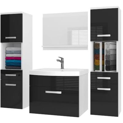 B BELINI GROUP Belini PRIP6 Waschbeckenunterschrank Badschrank 120cm Schwarz Hochglanz Badmöbel-Set in Schwarz Hochglanz, wandhängende Montage, Soft-Close-Mechanismus, FSC-Holzwerkstoff, Waschbecken & Spiegel B BELINI GROUP Belini PRIP6 Waschbeckenunterschrank Badschrank 120cm Schwarz Hochglanz Badmöbel-Set in Schwarz Hochglanz, wandhängende Montage, Soft-Close-Mechanismus, FSC-Holzwerkstoff, Waschbecken & Spiegel