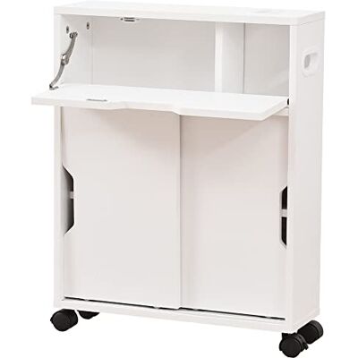 BAKAJI Platzsparender Schrank, ideal für Badezimmer, Küche und Enge Räume, schmal, weiß, robust, mit um 360° drehbaren Rollen, 2 Schiebetüren und Klappe, 52 x 7 x 67 cm BAKAJI Platzsparender Schrank, ideal für Badezimmer, Küche und Enge Räume, schmal, weiß, robust, mit um 360° drehbaren Rollen, 2 Schiebetüren und Klappe, 52 x 7 x 67 cm