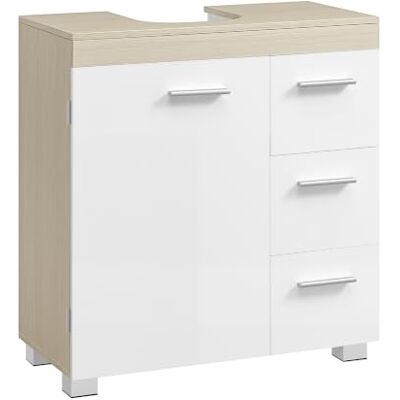 VASAGLE Waschbeckenunterschrank, 3 große Schubladen, 2 Fächer Badezimmerschrank, 30 x 60 x 63,8 cm, für verschiedene Waschbecken, mit Füßen, naturbeige und wolkenweiß BBK513LL01 VASAGLE Waschbeckenunterschrank, 3 große Schubladen, 2 Fächer Badezimmerschrank, 30 x 60 x 63,8 cm, für verschiedene Waschbecken, mit Füßen, naturbeige und wolkenweiß BBK513LL01