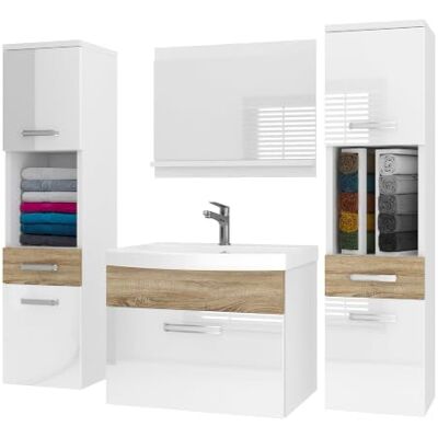 B BELINI GROUP Belini PRIPM6 Waschbeckenunterschrank Badschrank 120cm Weiß-Sonoma Eiche Badmöbel-Set in Weiß-Sonoma Eiche, wandhängende Montage, Soft-Close-Mechanismus, FSC-Holzwerkstoff, Waschbecken & Spiegel B BELINI GROUP Belini PRIPM6 Waschbeckenunterschrank Badschrank 120cm Weiß-Sonoma Eiche Badmöbel-Set in Weiß-Sonoma Eiche, wandhängende Montage, Soft-Close-Mechanismus, FSC-Holzwerkstoff, Waschbecken & Spiegel