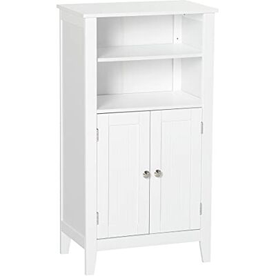 kleankin Platzsparender Badezimmerschrank, 2 Türen, Weiß 50x30x93cm Verstellbare Regalböden, vielseitiger Holz-Badezimmerschrank kleankin Platzsparender Badezimmerschrank, 2 Türen, Weiß 50x30x93cm Verstellbare Regalböden, vielseitiger Holz-Badezimmerschrank