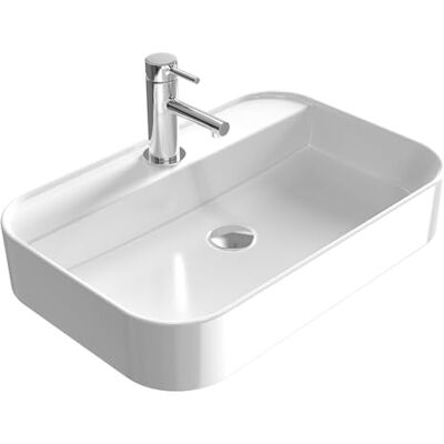 EMKE Aufsatzwaschbecken, Eckig, 60 x 40 x 11 cm, Weiß 45 mm-Ablauföffnung, Hochwertiges Keramik, Aufsatz- und Wandmontage, Waschschale für Bad und Gäste-WC EMKE Aufsatzwaschbecken, Eckig, 60 x 40 x 11 cm, Weiß 45 mm-Ablauföffnung, Hochwertiges Keramik, Aufsatz- und Wandmontage, Waschschale für Bad und Gäste-WC