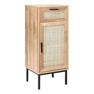 Beliani Badezimmerschrank im Boho- Stil Aufbewahrungsschrank Rattan Front Flechtwerk 40 x 92 cm Helles Holz Rosell Beliani Badezimmerschrank im Boho- Stil Aufbewahrungsschrank Rattan Front Flechtwerk 40 x 92 cm Helles Holz Rosell