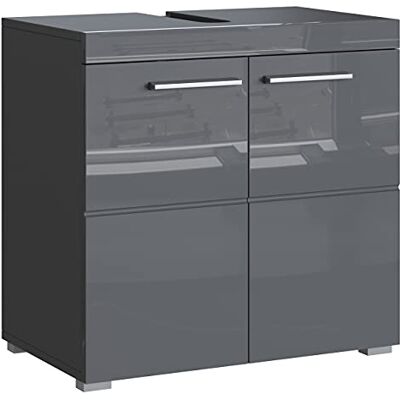 Newroom Waschbeckenunterschrank Grau Hochglanz 60 cm modern für Badezimmer 2 Türen mit Bügelgriff, Siphon Ausschnitt, Waschtisch, Badmöbel, Badezimmermöbel, für kleine Bäder Newroom Waschbeckenunterschrank Grau Hochglanz 60 cm modern für Badezimmer 2 Türen mit Bügelgriff, Siphon Ausschnitt, Waschtisch, Badmöbel, Badezimmermöbel, für kleine Bäder