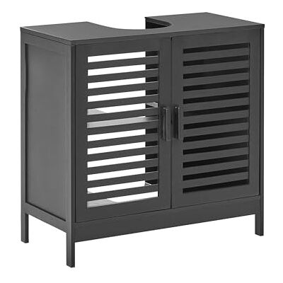 Beliani Waschbeckenunterschrank stehend Bambusholz schwarz mit Türen 60x30 cm Missoula Beliani Waschbeckenunterschrank stehend Bambusholz schwarz mit Türen 60x30 cm Missoula