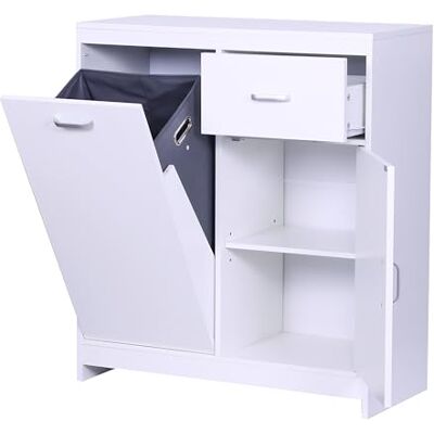 Relaxdays Wäscheschrank, ausklappbarer Wäschesack 48 l, Schublade, 2 Innenfächer, HBT: 90 x 80 x 35 cm, Badschrank, weiß Relaxdays Wäscheschrank, ausklappbarer Wäschesack 48 l, Schublade, 2 Innenfächer, HBT: 90 x 80 x 35 cm, Badschrank, weiß