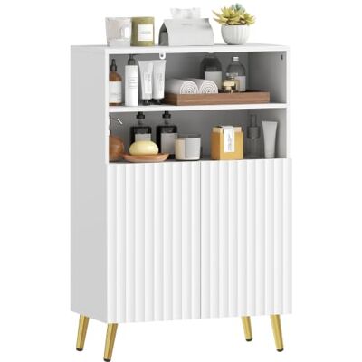 HOMCOM Badezimmerschrank mit 2 Soft-Close-Türen 60 x 31,8 x 93 cm Weiß Badschrank, Verstellbare Ablagen, 2 Offene Fächer, Riffle-Design, Moderner Aufbewahrungsschrank, Badezimmer, Wohnzimmer HOMCOM Badezimmerschrank mit 2 Soft-Close-Türen 60 x 31,8 x 93 cm Weiß Badschrank, Verstellbare Ablagen, 2 Offene Fächer, Riffle-Design, Moderner Aufbewahrungsschrank, Badezimmer, Wohnzimmer