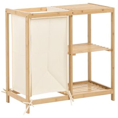 Beliani Badregal mit Wäschekorb Bambus Hellbraun schmal 65 cm hoch Lamellen-Optik Puilar Beliani Badregal mit Wäschekorb Bambus Hellbraun schmal 65 cm hoch Lamellen-Optik Puilar