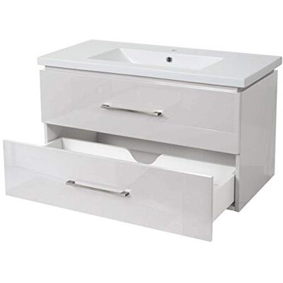 Mendler Premium Waschbecken + Unterschrank HWC-D16 Hochglanz 90cm weiß Waschtisch Mendler Premium Waschbecken + Unterschrank HWC-D16 Hochglanz 90cm weiß Waschtisch