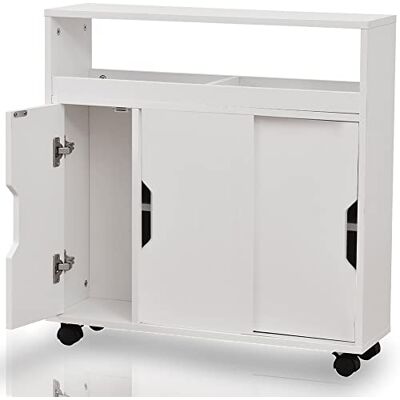 BAKAJI Badezimmer mit Rädern Schrank Trolley schmal platzsparend Mehrzweck, Weiß, Technisches Holz, Standard BAKAJI Badezimmer mit Rädern Schrank Trolley schmal platzsparend Mehrzweck, Weiß, Technisches Holz, Standard
