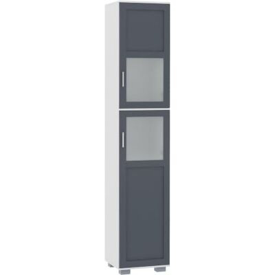 kleankin 75" Hoher Badschrank, schmal, 2 Schränke, Weiß & Grau Schmaler Badschrank, Mattglastüren, verstellbare Regalböden, freistehender Wäscheturm kleankin 75" Hoher Badschrank, schmal, 2 Schränke, Weiß & Grau Schmaler Badschrank, Mattglastüren, verstellbare Regalböden, freistehender Wäscheturm
