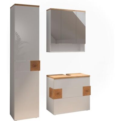 Vicco Badmöbel-Set Eden, Weiß Hochglanz, 70 cm besteht aus Waschbeckenunterschrank, Spiegelschrank und Hochschrank Vicco Badmöbel-Set Eden, Weiß Hochglanz, 70 cm besteht aus Waschbeckenunterschrank, Spiegelschrank und Hochschrank
