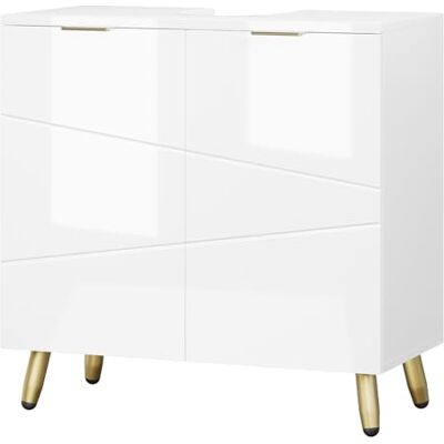EUGAD Waschbeckenunterschrank, Unterschrank, Waschtischunterschrank, Badezimmerschrank, Badschrank, weiß Hochglanz, mit 2 Türen, Beinen, verstellbare Ablage, freistehend, 60x60x30 cm EUGAD Waschbeckenunterschrank, Unterschrank, Waschtischunterschrank, Badezimmerschrank, Badschrank, weiß Hochglanz, mit 2 Türen, Beinen, verstellbare Ablage, freistehend, 60x60x30 cm