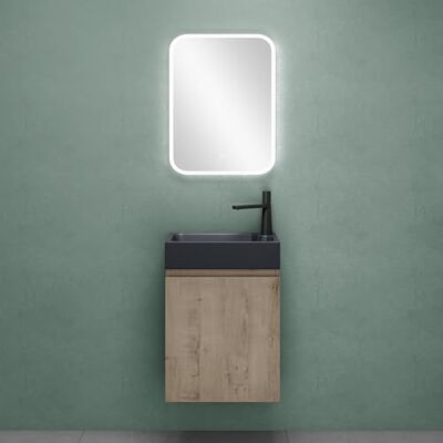 Mai & Mai Badmöbelset Waschtisch mit Unterschrank Eiche Greige 46x26x63cm Badezimmermöbel für Gäste WC, inkl. Waschbecken aus Mineralguss in Anthrazit Matt und LED-Spiegel Pisa02 Mai & Mai Badmöbelset Waschtisch mit Unterschrank Eiche Greige 46x26x63cm Badezimmermöbel für Gäste WC, inkl. Waschbecken aus Mineralguss in Anthrazit Matt und LED-Spiegel Pisa02