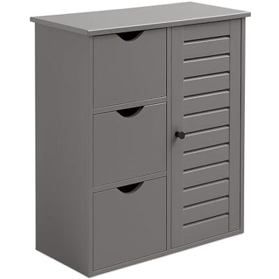 Relaxdays Badezimmerschrank, HxBxT: 80 x 60 x 30 cm, 3 Schubladen & Fächer, Beistellschrank für Bad, Flur, Küche, grau Relaxdays Badezimmerschrank, HxBxT: 80 x 60 x 30 cm, 3 Schubladen & Fächer, Beistellschrank für Bad, Flur, Küche, grau