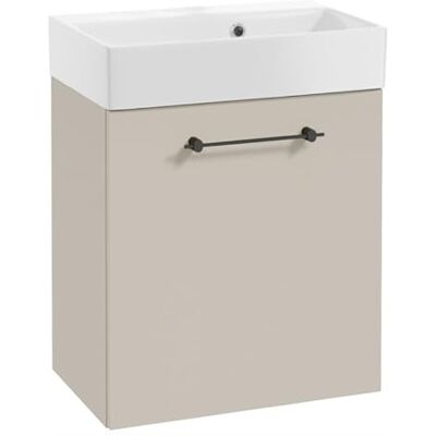 DomoDomo Waschbeckenunterschrank 60 cm breit Hängend – Bad Unterschrank Kaschmir Matt – Mit Waschbecken, Soft Close – Badezimmermöbel für kleine Bäder, Schwarzer Griff DomoDomo Waschbeckenunterschrank 60 cm breit Hängend – Bad Unterschrank Kaschmir Matt – Mit Waschbecken, Soft Close – Badezimmermöbel für kleine Bäder, Schwarzer Griff