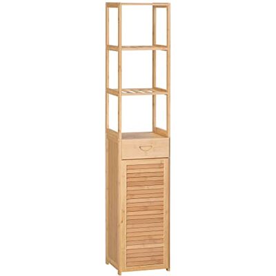 kleankin Badezimmerschrank Mit Schublade Bambus 32x30x163 cm Naturholz Badschrank, Aufbewahrungsschrank, Drei Ablagen, Offenes Fach, Hochschrank, Badezimmer Schränkchen, Wohnzimmer kleankin Badezimmerschrank Mit Schublade Bambus 32x30x163 cm Naturholz Badschrank, Aufbewahrungsschrank, Drei Ablagen, Offenes Fach, Hochschrank, Badezimmer Schränkchen, Wohnzimmer