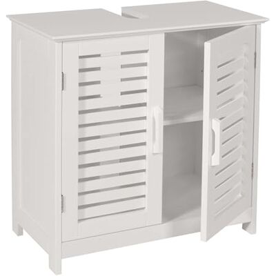 Mendler Waschbeckenunterschrank HWC-B41 Bambus MDF 60x60x30cm MVG weiß Badezimmer, Unterschrank, Badschrank, mit Staufach Mendler Waschbeckenunterschrank HWC-B41 Bambus MDF 60x60x30cm MVG weiß Badezimmer, Unterschrank, Badschrank, mit Staufach