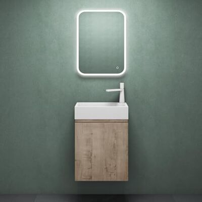 Mai & Mai Waschtisch mit Unterschrank 46x26x63cm Eiche Greige Badmöbelset für Gäste WC, Badezimmermöbel inkl. LED-Spiegel Pisa02 Mai & Mai Waschtisch mit Unterschrank 46x26x63cm Eiche Greige Badmöbelset für Gäste WC, Badezimmermöbel inkl. LED-Spiegel Pisa02