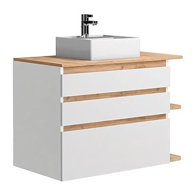 Unique Waschbeckenunterschrank hängend mit Einzelwaschbecken B. 94 cm Naturfarben & Weiß ANIDA Unique Waschbeckenunterschrank hängend mit Einzelwaschbecken B. 94 cm Naturfarben & Weiß ANIDA