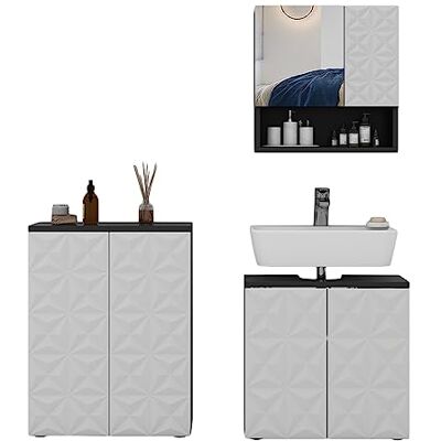 Vicco Badmöbel-Set Edge, Schwarz, 60 cm besteht aus Waschbeckenunterschrank, Spiegelschrank und Midischrank Vicco Badmöbel-Set Edge, Schwarz, 60 cm besteht aus Waschbeckenunterschrank, Spiegelschrank und Midischrank