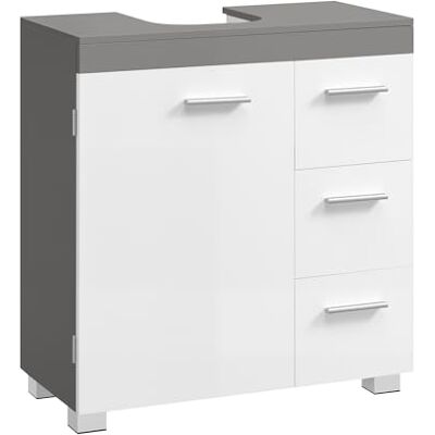 VASAGLE Waschbeckenunterschrank, 3 große Schubladen, 2 Fächer Badezimmerschrank, Badschrank, 30 x 60 x 64 cm, mit Füßen, wolkenweiß-zementgrau BBK513GU01 VASAGLE Waschbeckenunterschrank, 3 große Schubladen, 2 Fächer Badezimmerschrank, Badschrank, 30 x 60 x 64 cm, mit Füßen, wolkenweiß-zementgrau BBK513GU01