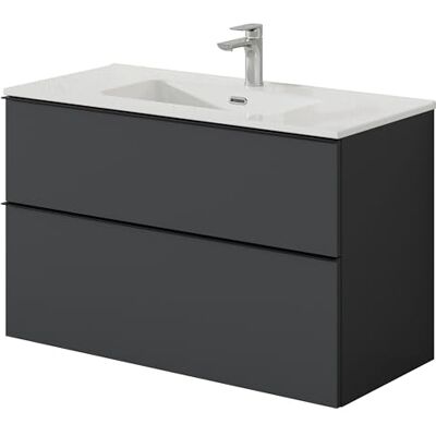 Bernstein Badmöbel-Set Lavoa 100 cm bestehend aus Waschbecken und Unterschrank mit 2 Schubladen, Waschbeckenunterschrank in Anthrazit, Griffe in Schwarz 5 Jahre Garantie Waschtisch in Weiß Glanz Bernstein Badmöbel-Set Lavoa 100 cm bestehend aus Waschbecken und Unterschrank mit 2 Schubladen, Waschbeckenunterschrank in Anthrazit, Griffe in Schwarz 5 Jahre Garantie Waschtisch in Weiß Glanz