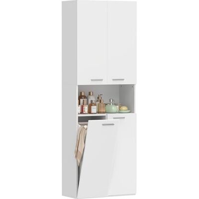 HOMCOM Badezimmerschrank Badschrank Wäschekorb 60 x 30 x 174 cm Weiß Hochschrank, Ausklappbarer Wäschekorb, Offenes Fach, Soft-Close-Türen, für Badezimmer und Küche HOMCOM Badezimmerschrank Badschrank Wäschekorb 60 x 30 x 174 cm Weiß Hochschrank, Ausklappbarer Wäschekorb, Offenes Fach, Soft-Close-Türen, für Badezimmer und Küche